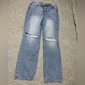Light Blue Distressed Straight Leg Jeans